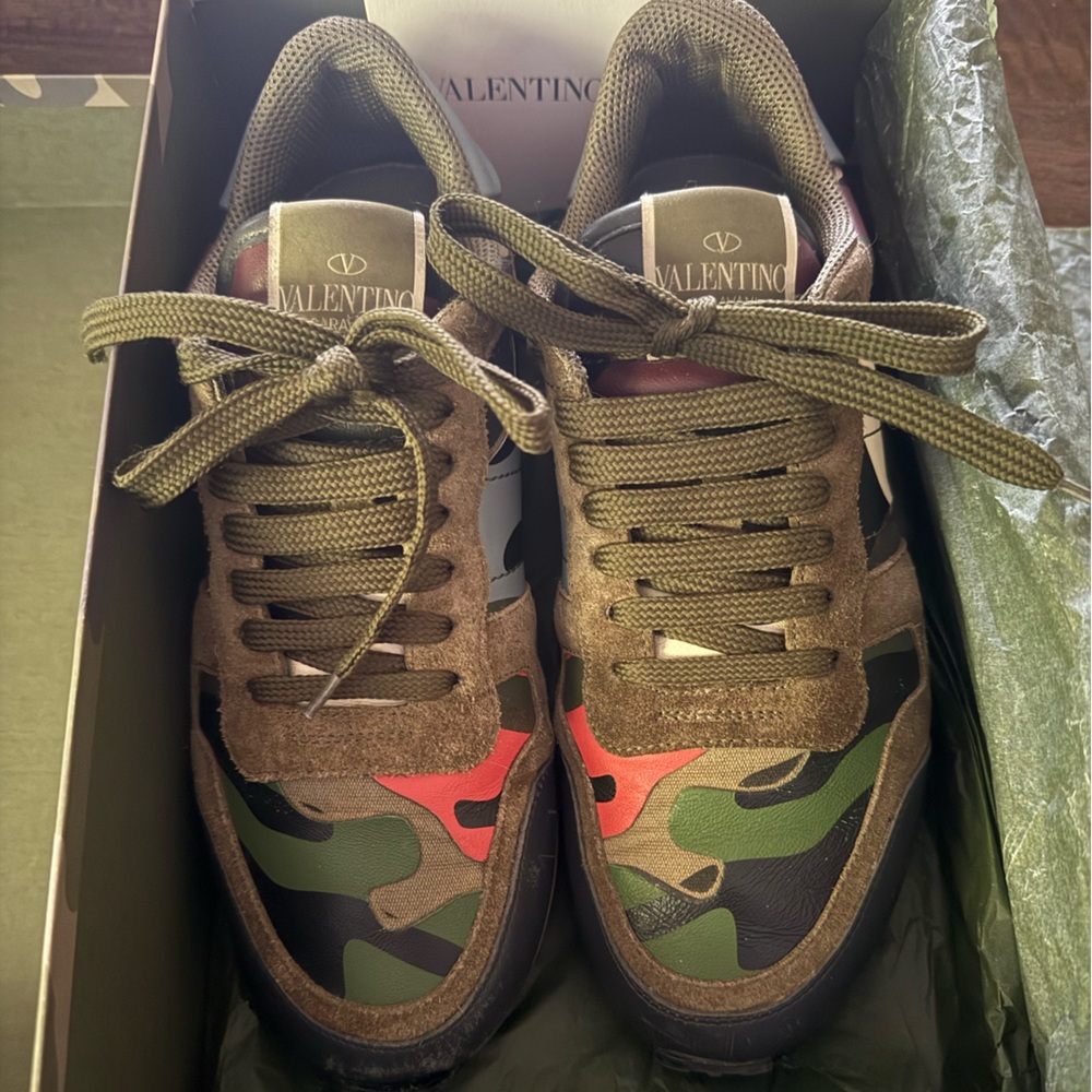 Valentino Rock Runner Camouflage Sneakers - Green and Brown